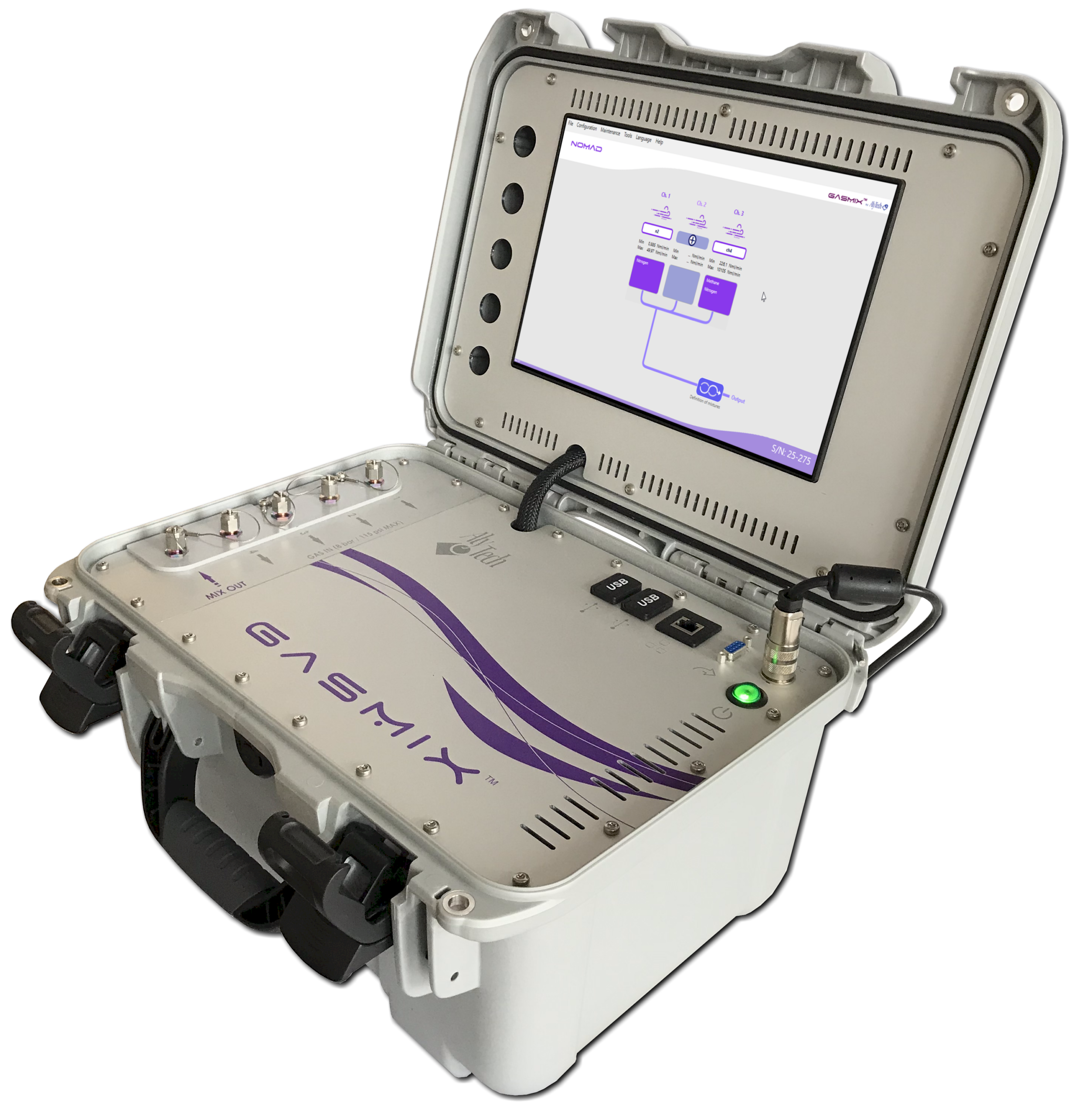 Nomad is an on-site calibration gas mixer controlled entirely by AlySoft™.<a href="https://gasmix.com/products/nomad/" class="testimonial-slider-btn">View product</a>