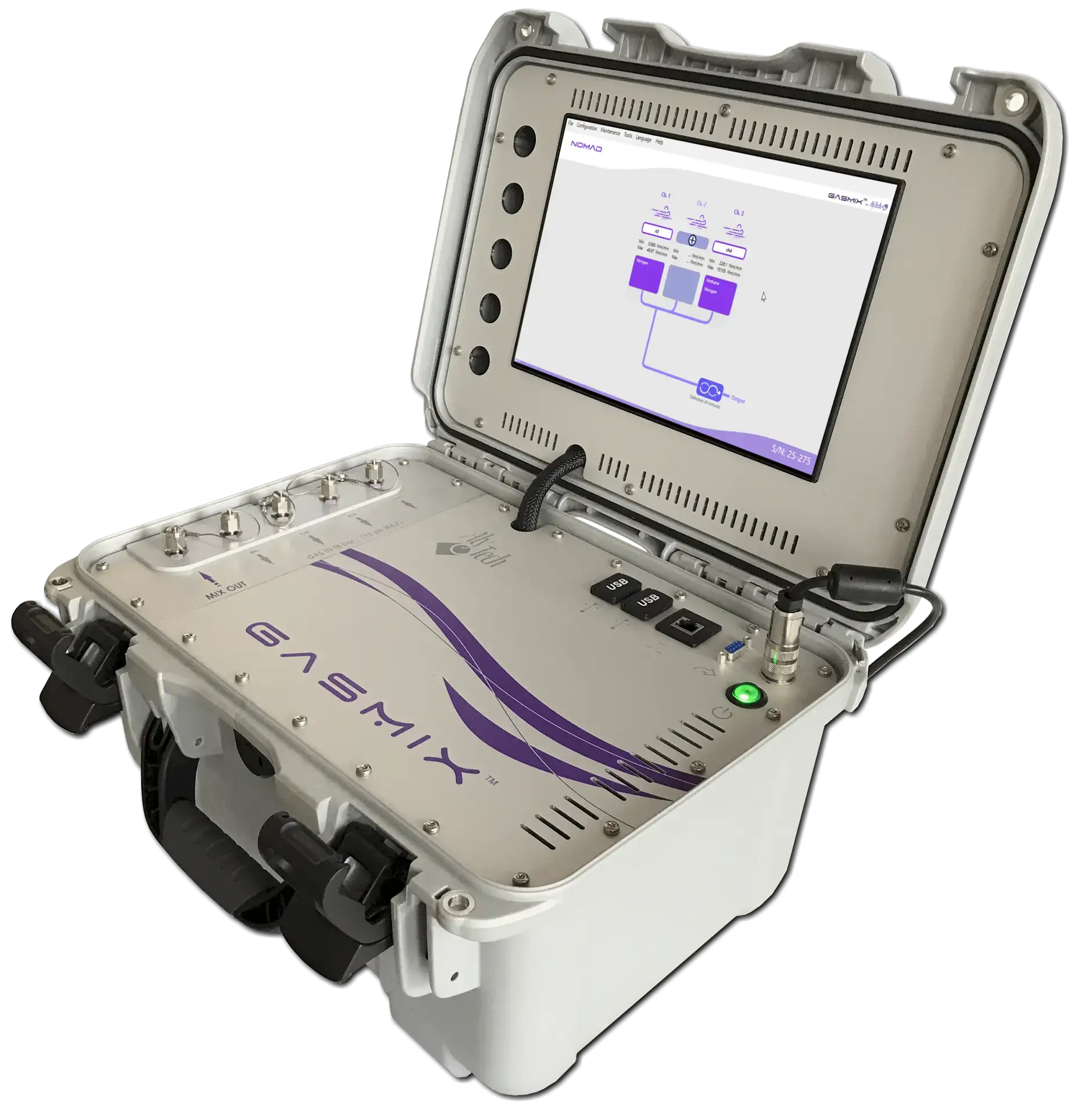 Nomad is an on-site calibration gas mixer controlled entirely by AlySoft™.<a href="https://gasmix.com/products/nomad/" class="testimonial-slider-btn">View product</a>